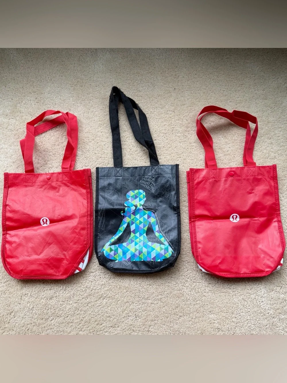 Lot of 3 Reusable Small Lululemon Bags w/ Handles - VGUC - 9”x11”